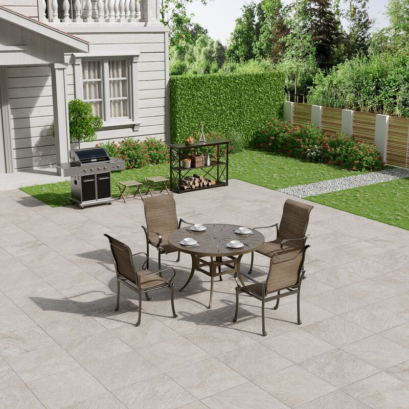 Mondawe 5 Pieces Outdoor Patio Dining Set with 48"W Round Dining Table & 4 Armchairs