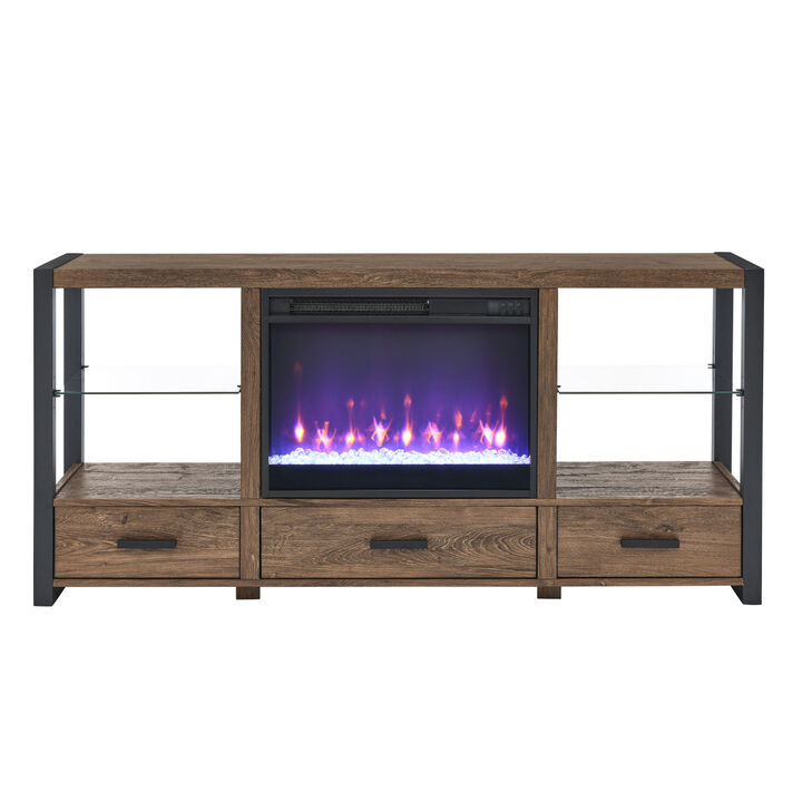 60 inch Electric Fireplace Media TV Stand With Sync Colorful LED Lights-Reclaimed Barnwood Color