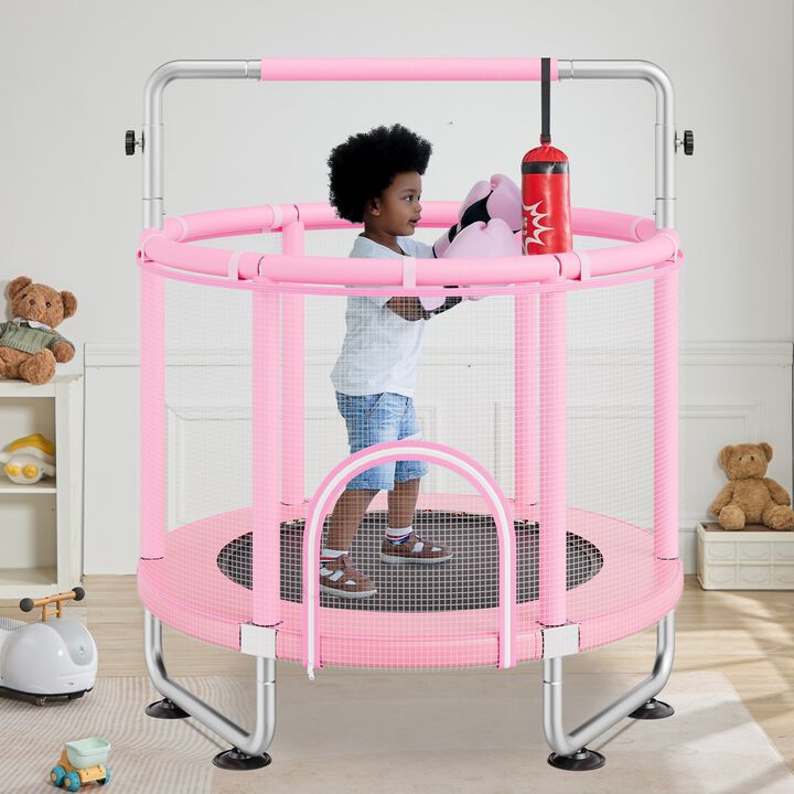 Mini Toddler Trampoline with Safety Net and Basketball Game, Birthday Gift for Children