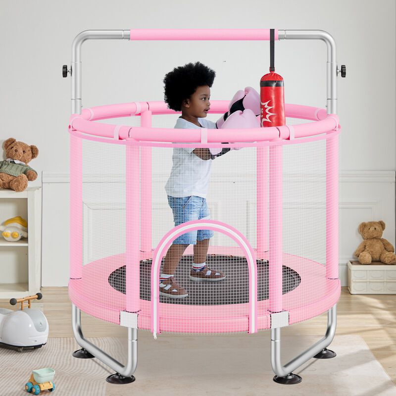 Mini Toddler Trampoline with Safety Net and Basketball Game, Birthday Gift for Children image number 1