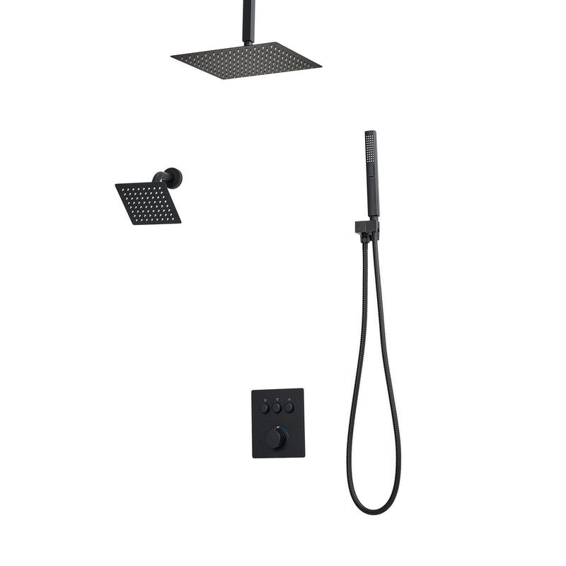Ceiling Mount Rainfall Shower with 2-in-1 Handheld Spray, Brass Valve and Trim image number 9