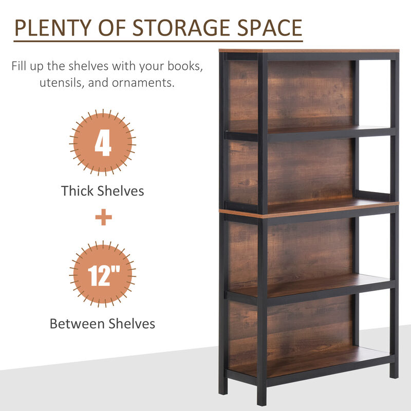 Freestanding Wood Bookcase Furniture with 4 Thick Shelves, & Anti-Topple Design