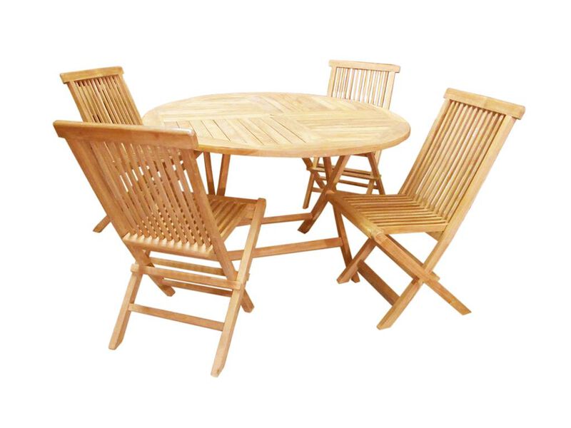 Teak Crestwood Round Dining Set                   (1 table & 4 chairs)