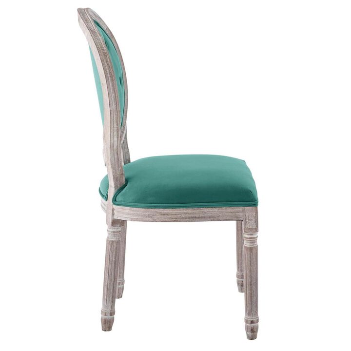 Modway Arise French Vintage Performance Velvet Dining Chair in Natural Teal