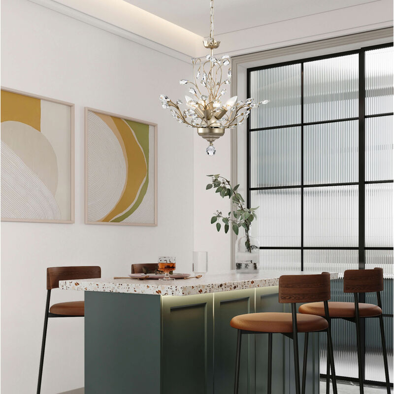 Heli 4-light Brushed Silver-ish Champagne Crystal Leaves Chandelier image number 2