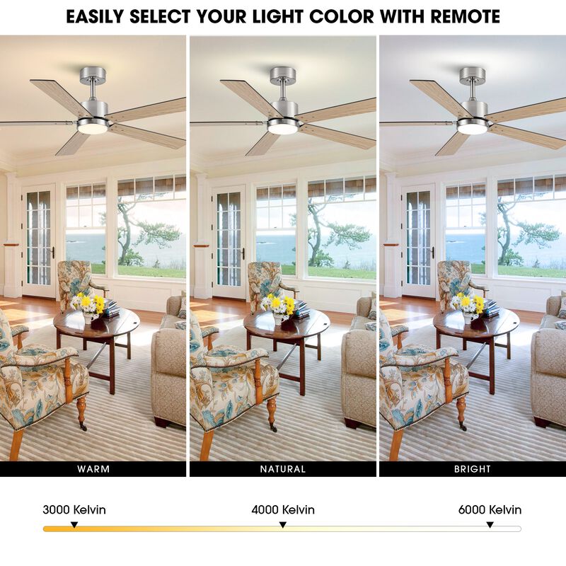 52 in. Smart Integrated LED Sand Nickel Ceiling Fan with APP Control and Remote