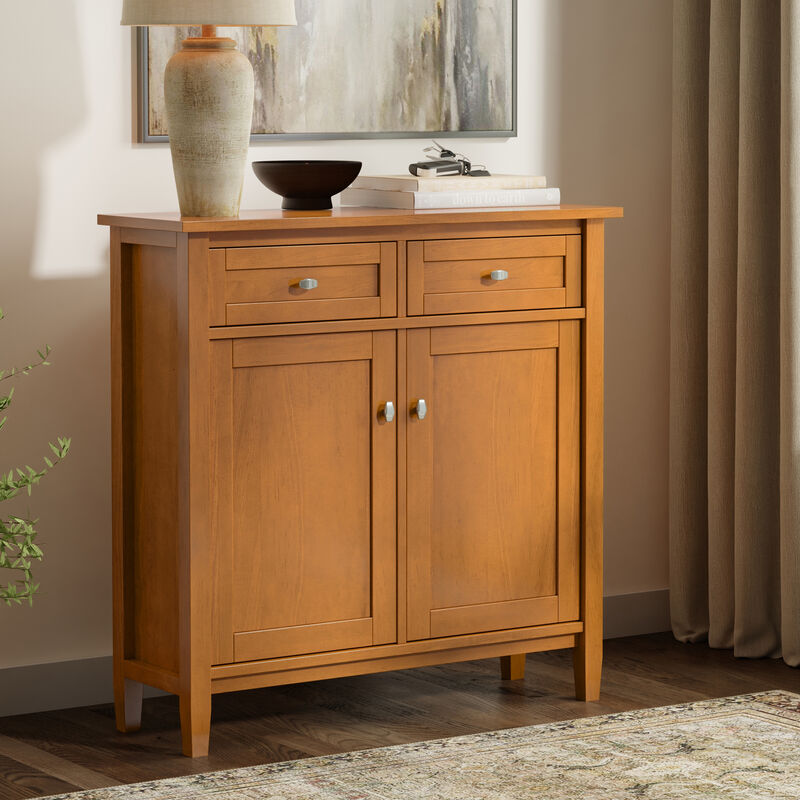 Warm Shaker SOLID WOOD 36 inch Wide Transitional Entryway Storage Cabinet in Light Golden Brown