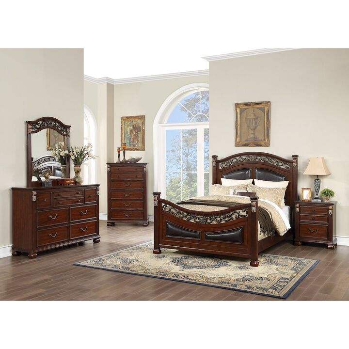 Simple Relax Wood Bed With Padded Headboard, Walnut