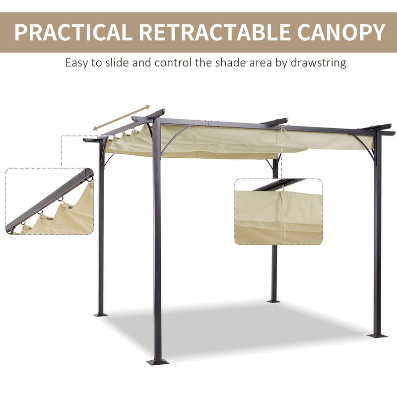 10' x 10' Retractable Patio Gazebo Pergola with UV Resistant Outdoor Canopy & Strong Steel Frame Beige