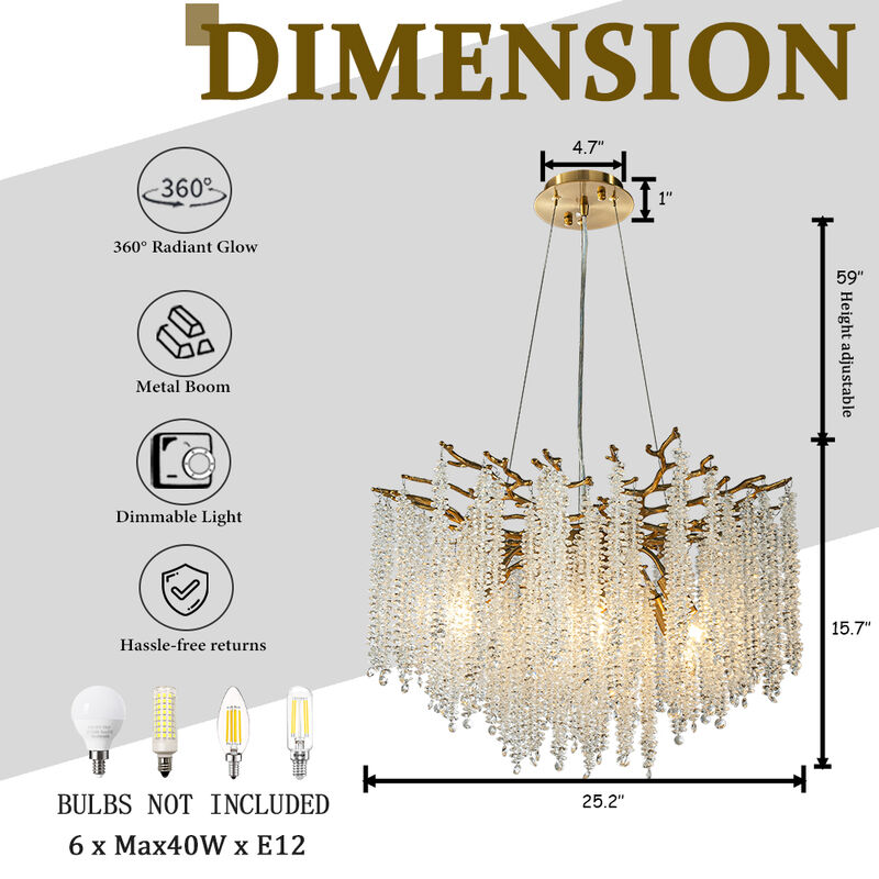 Modern Glam Crystal Chandelier Branch Style Pendant Ceiling Light for Dining Room Bedroom image number 5
