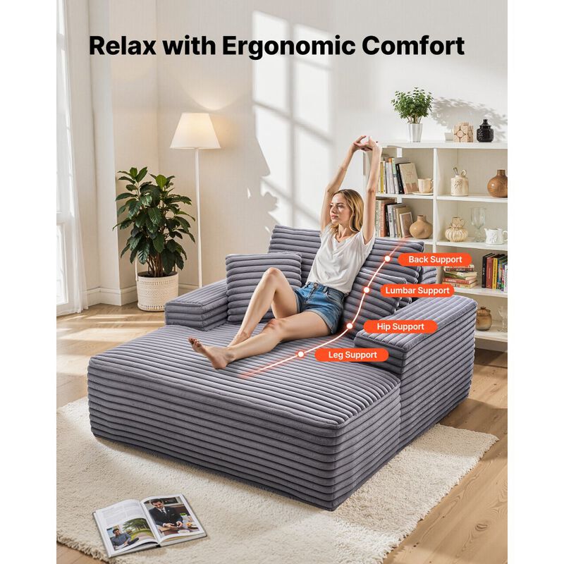 Boneless Chaise Lounge Chair, Oversized Upholstered Reading Sofa with Pillows image number 6
