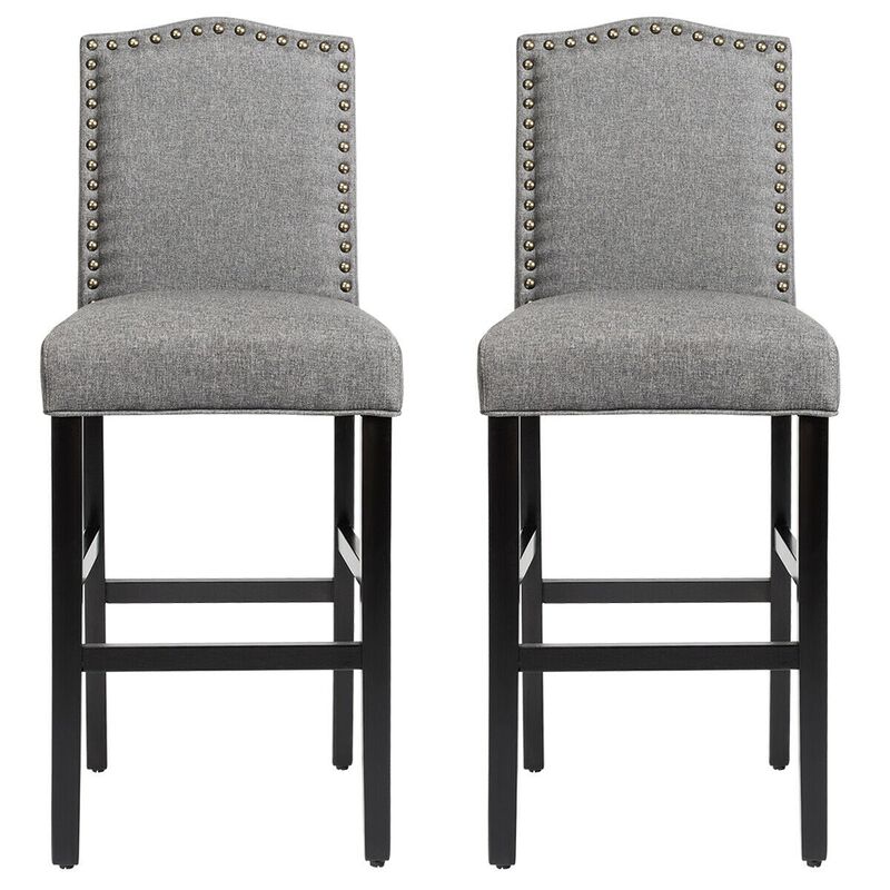 Set of 2 Counter Height Dining Side Barstools with Thick Cushion-Gray