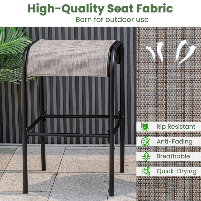 Patio Metal Bar Stools with Curved Fabric Seat – Stylish Outdoor Seating for Bars and Kitchens
