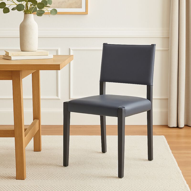 Dining Chair Set of 2, Black Fabric, Open Back, Matte Black Ash Wood - Benzara