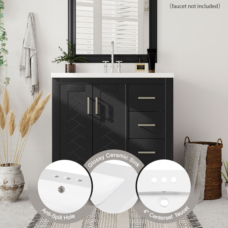 Merax Bathroom Vanity Cabinet with Undermount Ceramic Sink, 3 Drawers, Spacious Cabinet image number 3