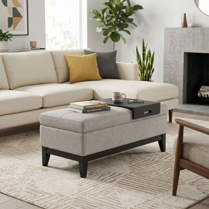 Simpli Home Oregon Storage Ottoman Bench with Tray