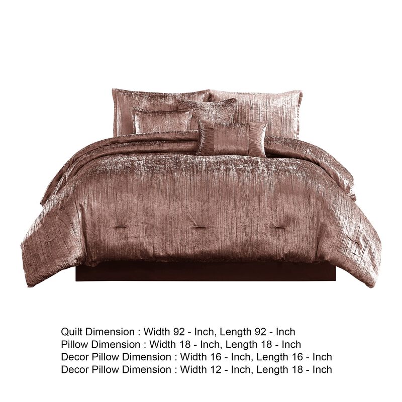 7 Piece Queen Comforter Set with Shimmering Appeal, Pink - Benzara