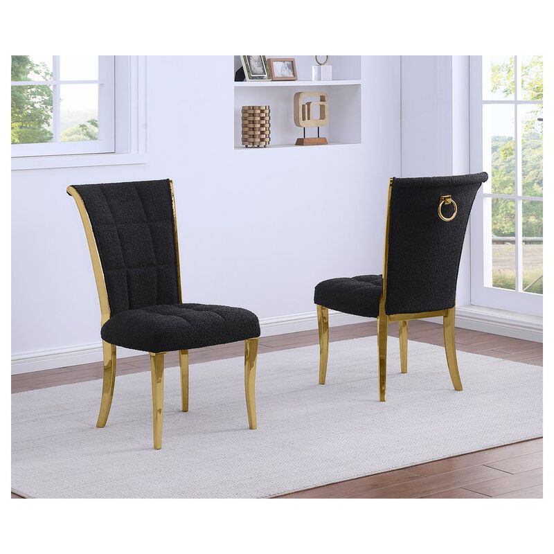 Best Quality Furniture Black Boucle Side Chairs With Gold Base (Set Of 2)