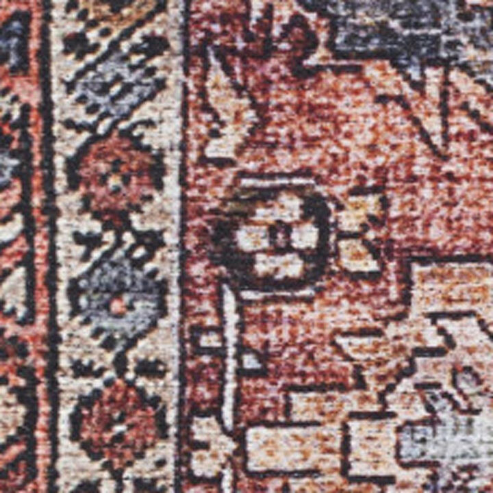 HomeRoots Oriental Power Loom Distressed Washable Non Skid Area Rug