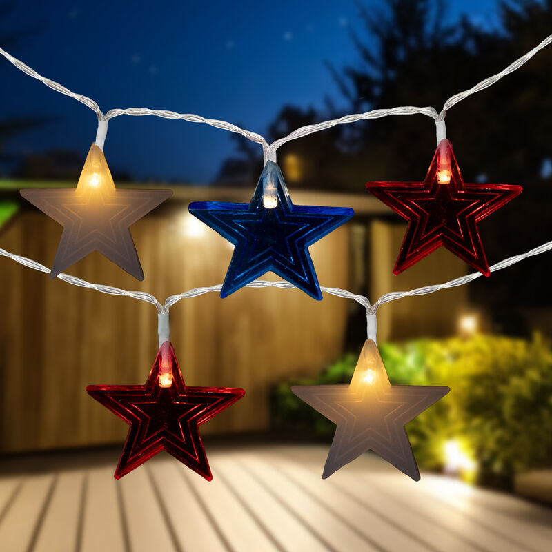 20-Count Patriotic Americana Star LED String Lights  9.5ft  Clear Wire image number 1