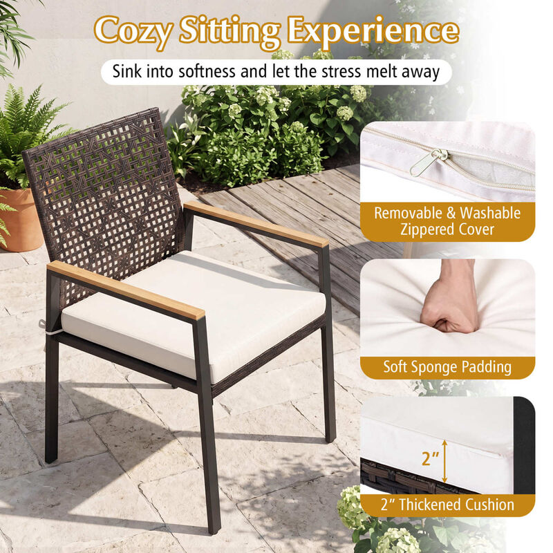 Hand Woven Patio Chairs Set of 4 with Acacia Wood Armrests Outdoor image number 5