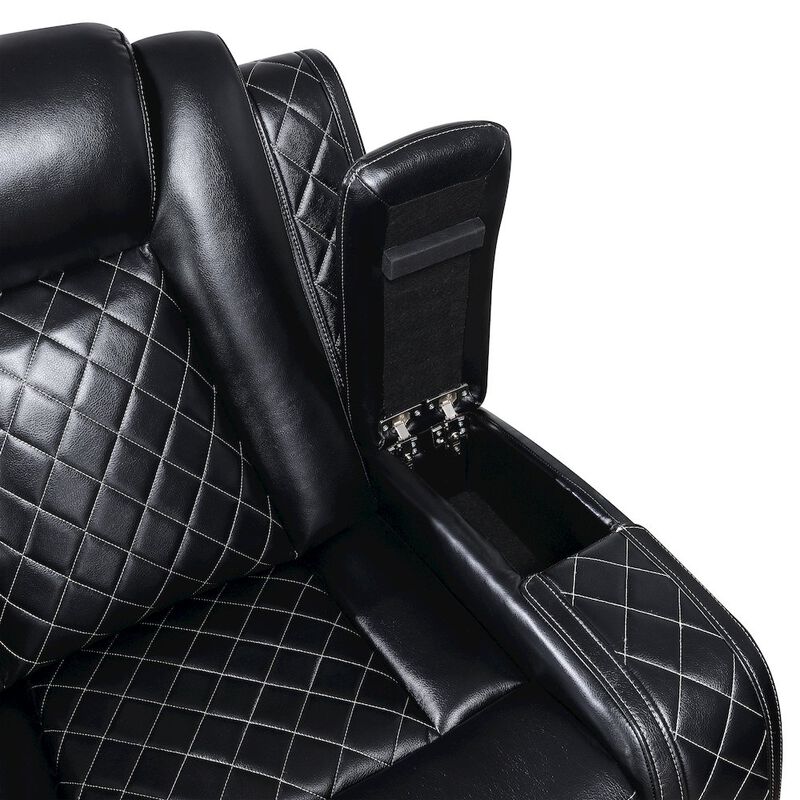 New Classic Furniture Orion II Faux Leather Power Sofa, Black