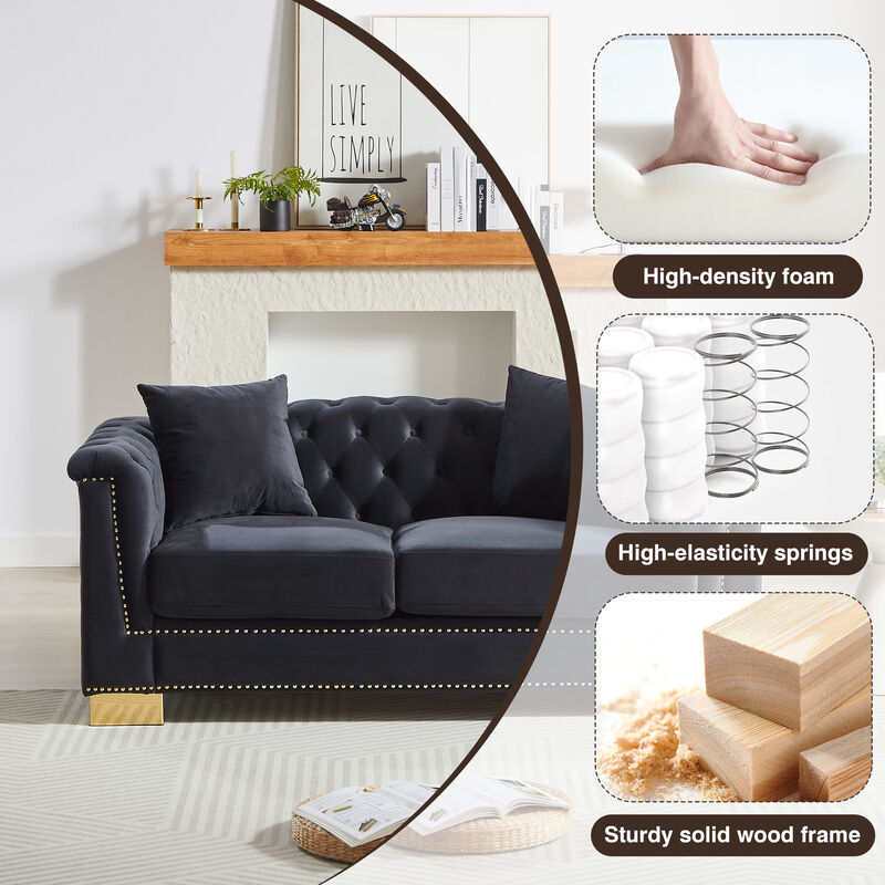 TATEUS Chesterfield Classic Velvet Sofa image number 4