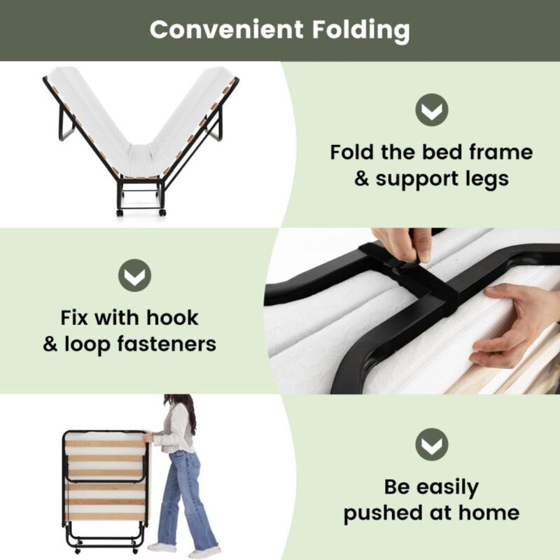 Hivvago Twin Size Folding Bed with Foam Mattress and Lockable Wheels