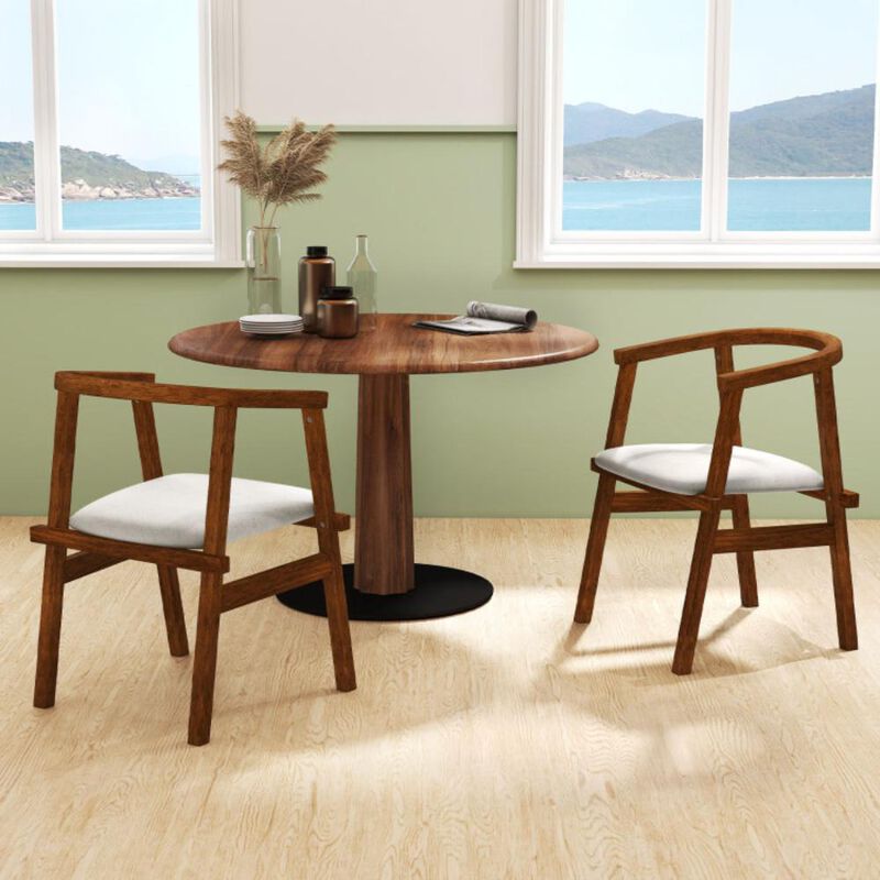 Hivvago Set of 2 Solid Rubber Wood Dining Room Chairs with Wrap-around Armrest