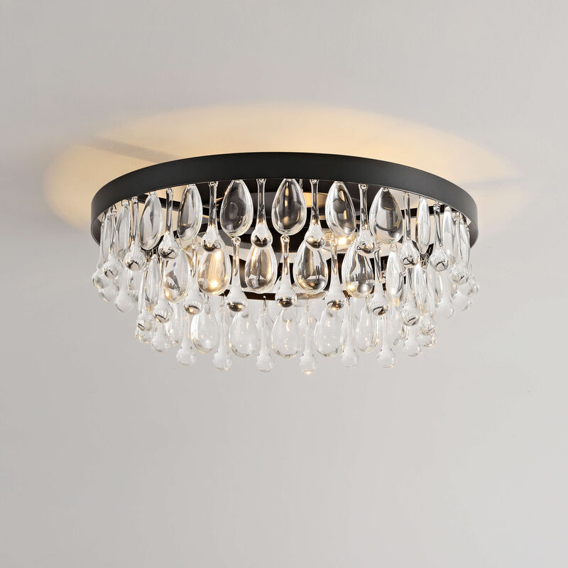 Eva Black 3-light Flush Mount with Crystal Glass Teardrops image number 8