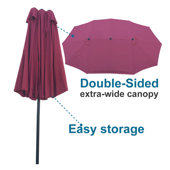 15Ft Double-Sided Outdoor Patio Umbrella with Crank and Wind Vents for Garden, Deck, Backyard Pool Shade