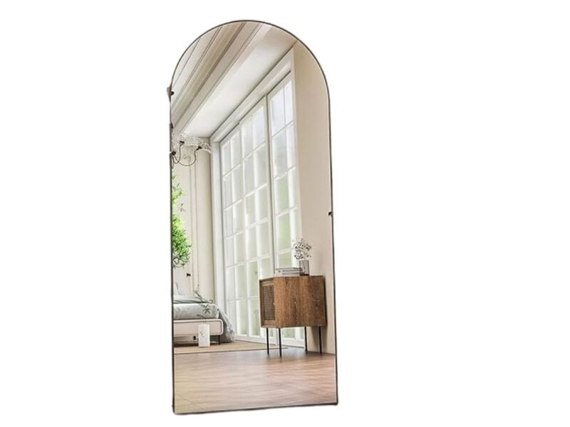 "56"x21"Arched Full Length Mirror  Black Aluminum Frame  Freestanding or Wall-Mounted for Bedroom & Dressing Room
