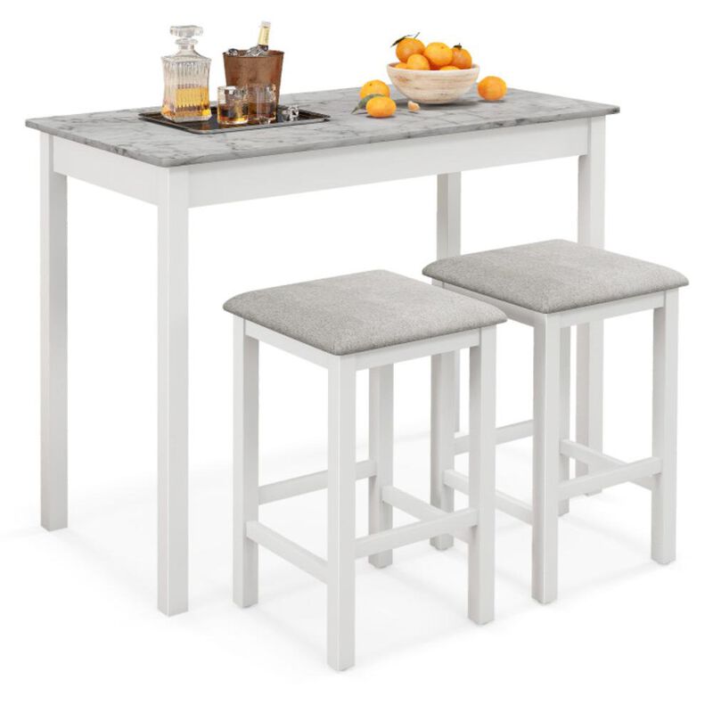 Hivvago Counter-Height Dining Table and 2 Linen Fabric Padded Bar Stools