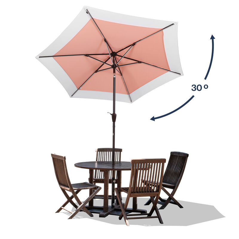 Spencer Classic Coastal 2-Tone Solar LED Market Patio Umbrella with 12 LED Strip Lights, Auto-Tilt, Crank and UV Protection