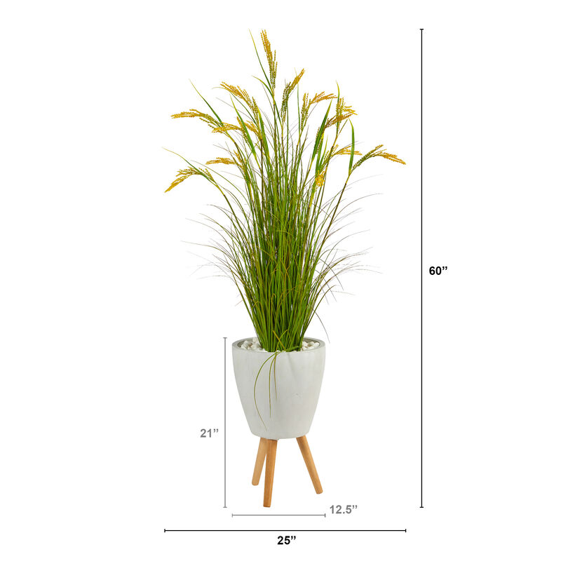 Hivvago 5" Wheat Grain Artificial Plant in White Planter with Legs