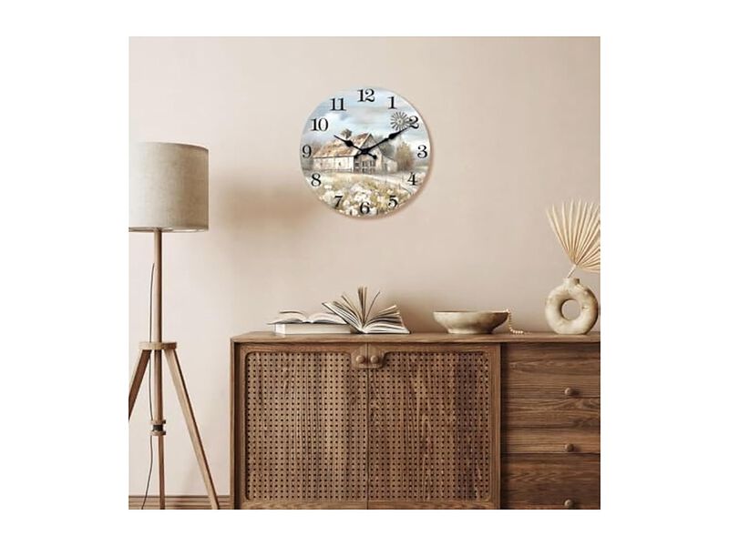 Farmhouse Wooden Rustic Windmill Barn Wall Clock 10 Inch Silent Non Ticking Wood image number 2