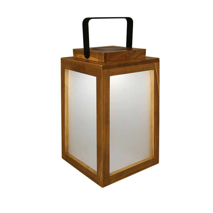 H11" Farmhouse LED Solar Lantern with Wood Farm and Frosted Glass Panel Outdoor Garden Decorative Hanging Lanterns for Outside Camping
