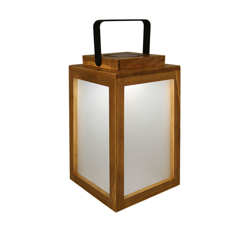 H11" Farmhouse LED Solar Lantern with Wood Farm and Frosted Glass Panel Outdoor Garden Decorative Hanging Lanterns for Outside Camping image number 0