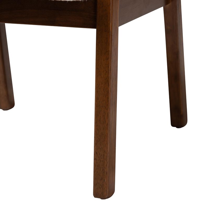 Baxton Studio Miyagi Boucle Upholstered Dining Chair Set of 2- Mid-Century Modern Armchair with Solid Wood Frame and Rounded Backrest, Walnut Brown and White