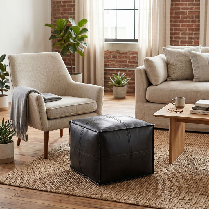 Simpli Home Brody 18W Square Top Stitich Pouf