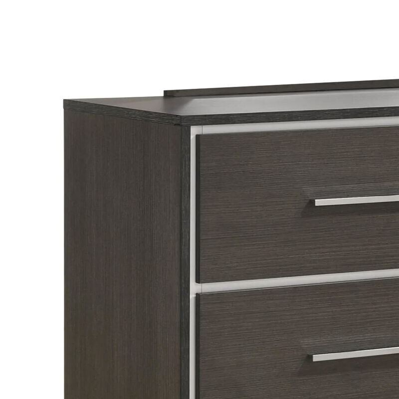 Hez 2pc Dresser and Mirror Set, 6 Drawers, Silver Trim, Modern Dark Brown image number 2