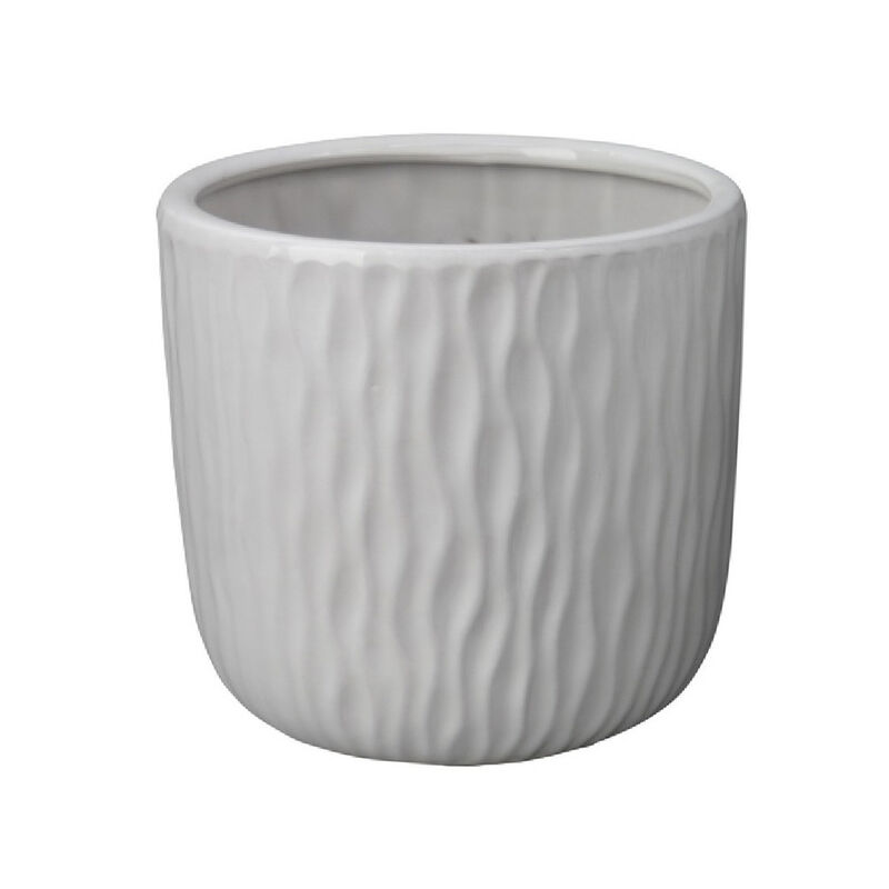 Kena Planter Set of 3, White Ceramic, Wave Texture Indoor, 13 10 8 Inch image number 4