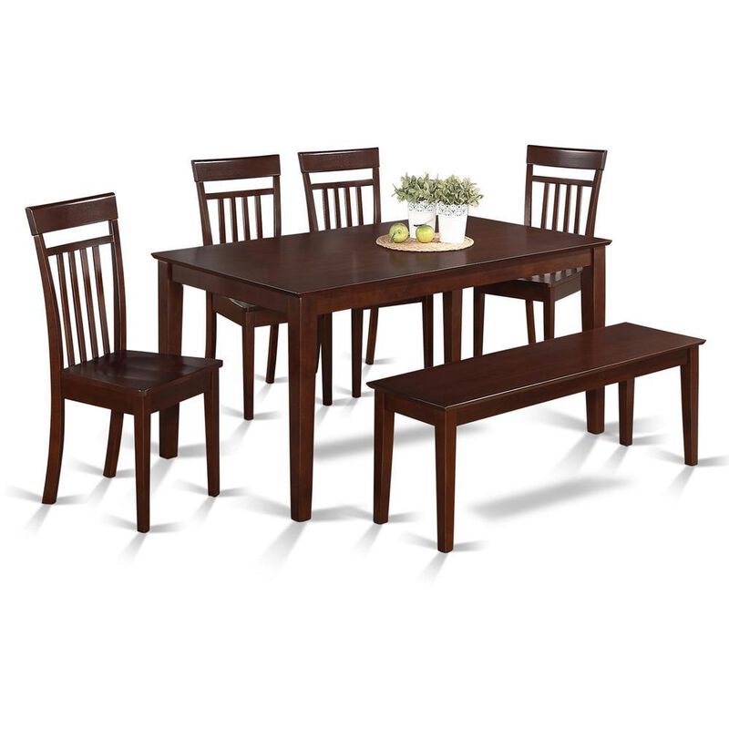 6 Pc Kitchen Table with bench set - Table and 4 Kitchen Chairs and 1 Bench