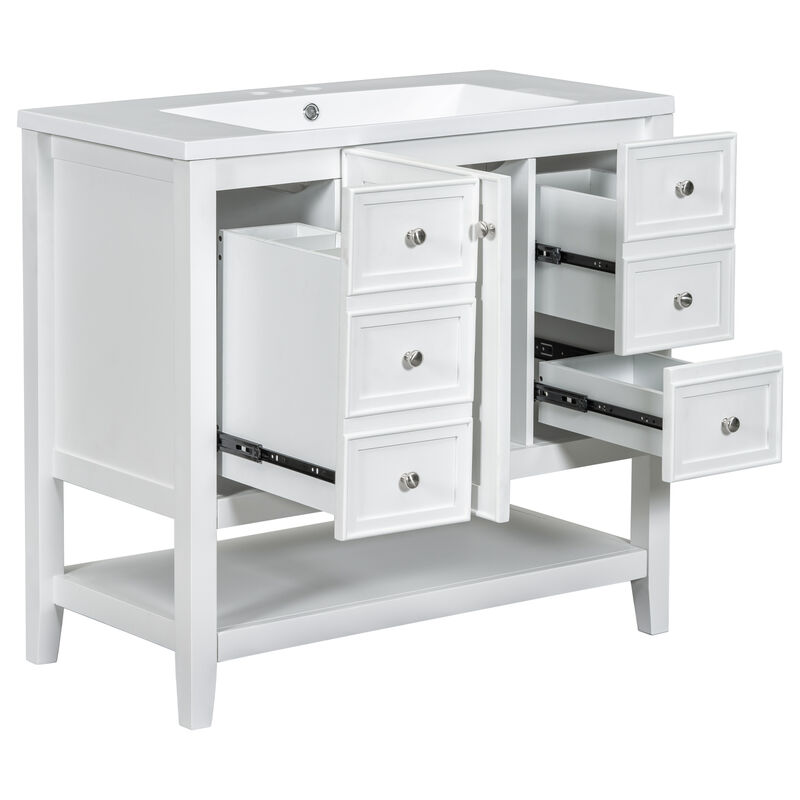 Whisen 36" Bathroom Storage Cabinet Bathroom Vanity with Ceramic Sink, One Cabinet and 3 Drawers image number 6