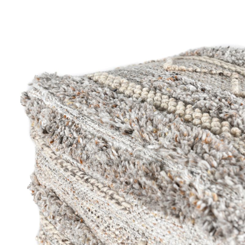 Anny Ottoman Pouf, 18 Inch Gray Polyester, Boho Knitted Texture - Benzara