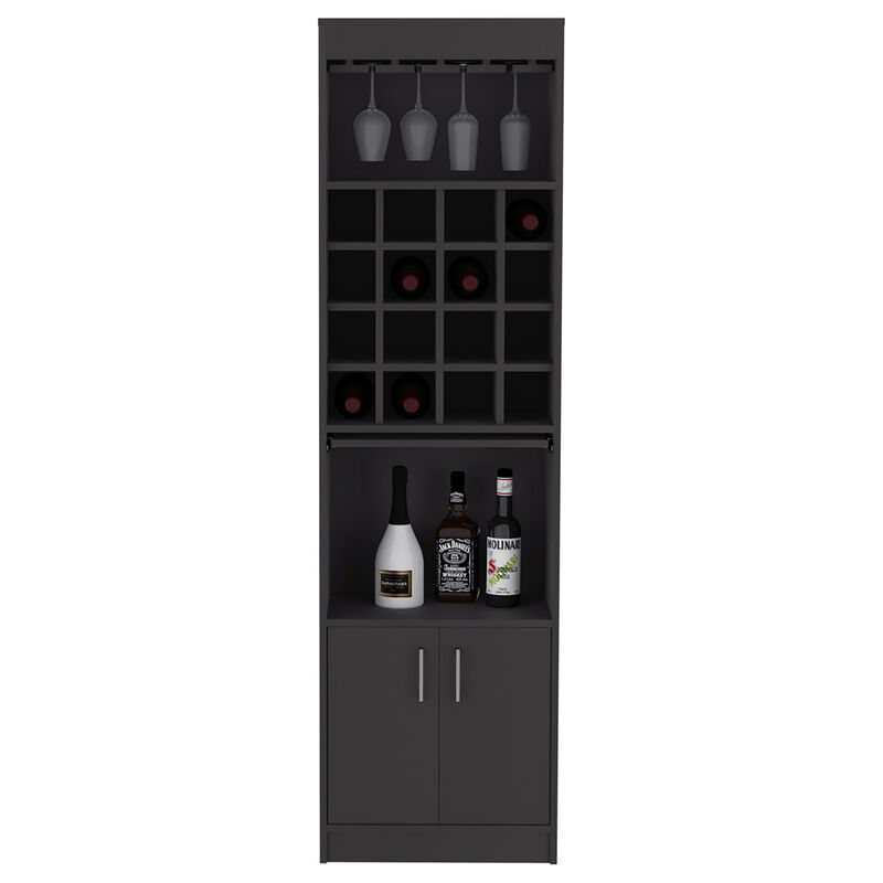 DEPOT E-SHOP Athens Kava Bar Cabinet, 16 Built-in Wine Rack, Two Door Cabinet, Two Shelves, Black