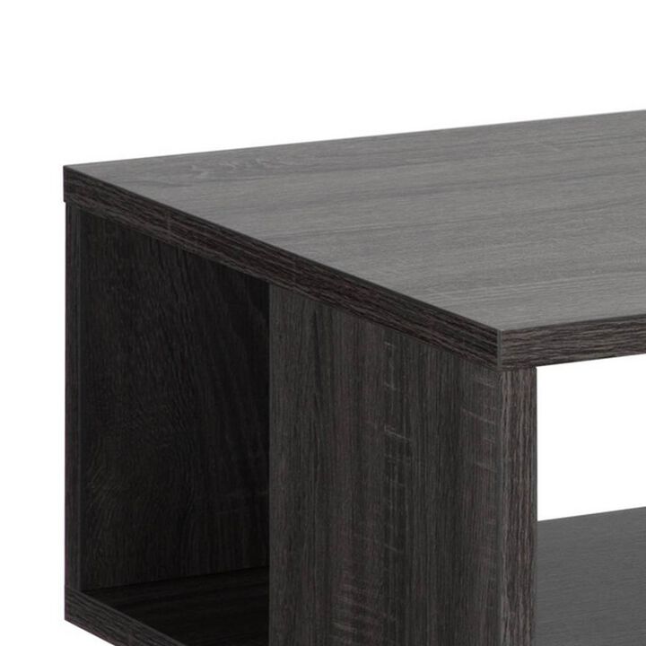 47 Inch Modern Coffee Table, Abstract Style, Open Shelf, Distressed Gray-Benzara