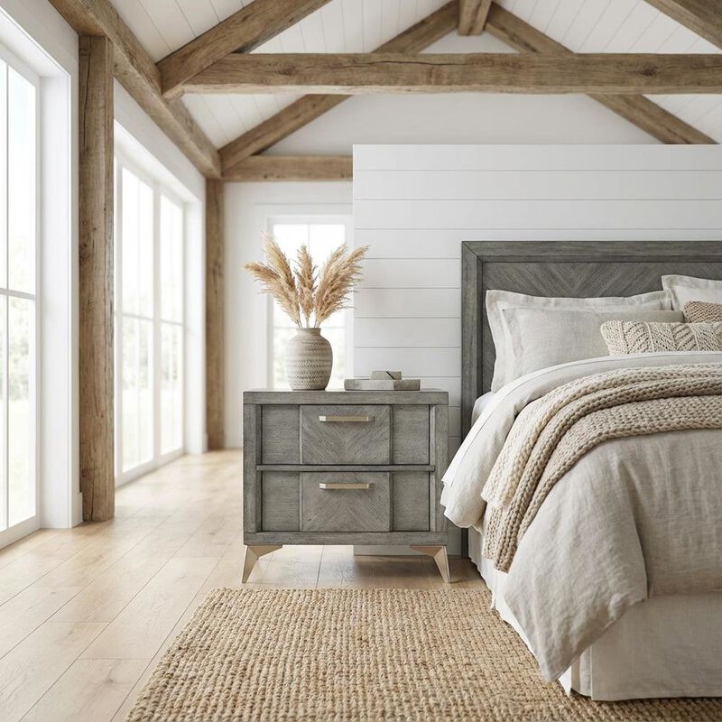 Gray Bedroom Nightstand with 2 Drawers and Modern Finish image number 1