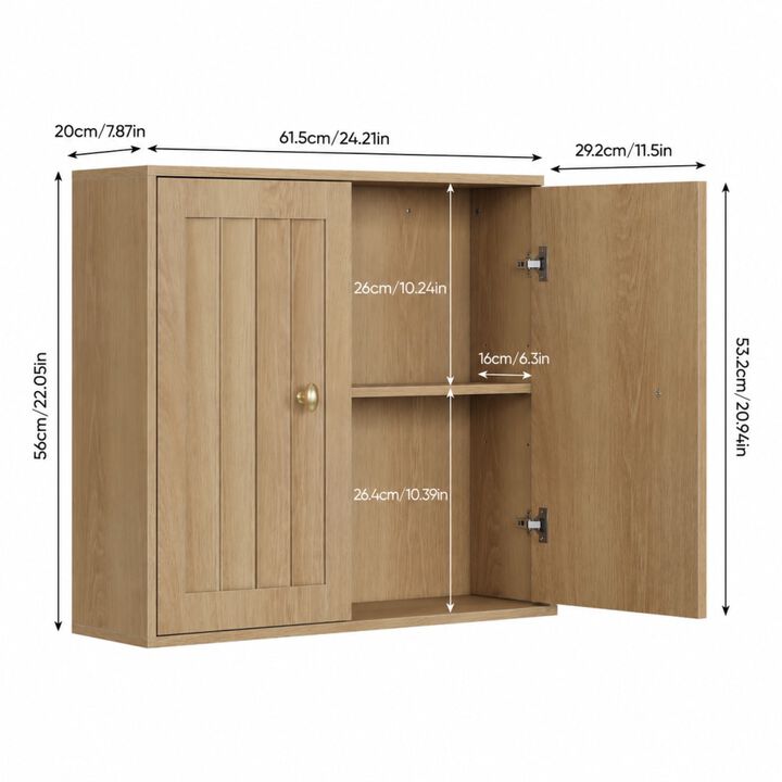 ELEMENT ACE Wall-Mounted Double-Door Medicine Cabinet with Vertical Grooved Design, Multipurpose Storage Organizer for Bathrooms, Restrooms, Hallways and Entryways