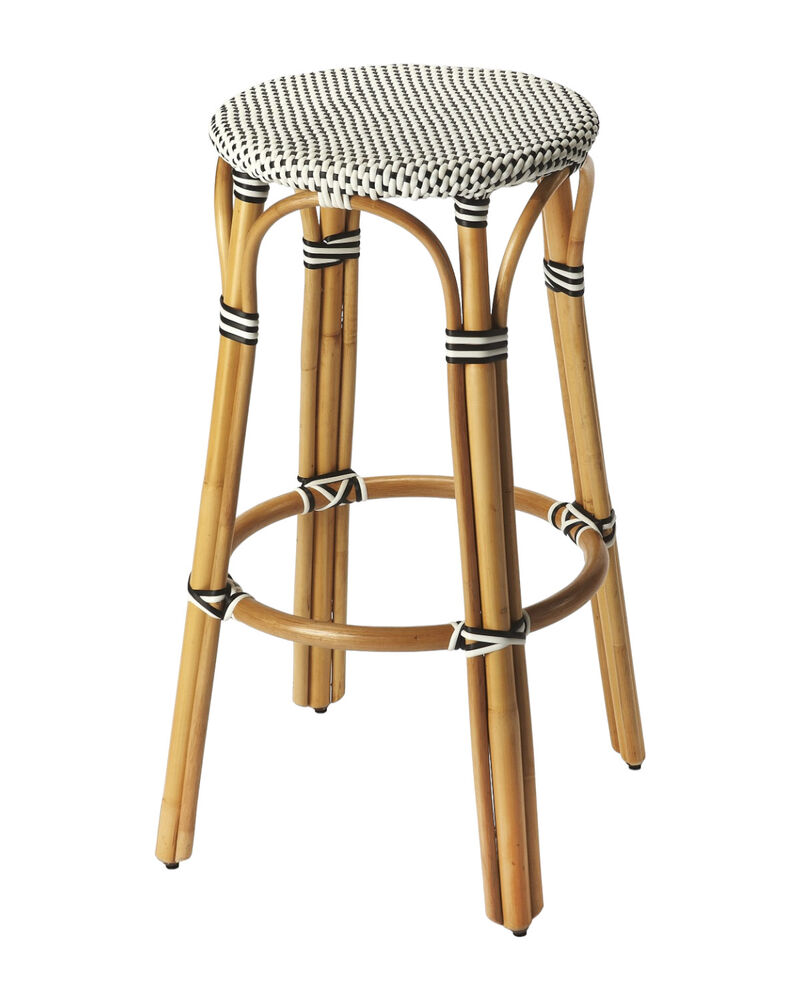 Hivvago 30 Inch Natural Black and White Rattan Backless Bar Height Bar Chair